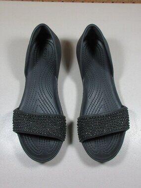 Crocs womens dark gray Lina Dorsay open toe flat sandals 7 M
